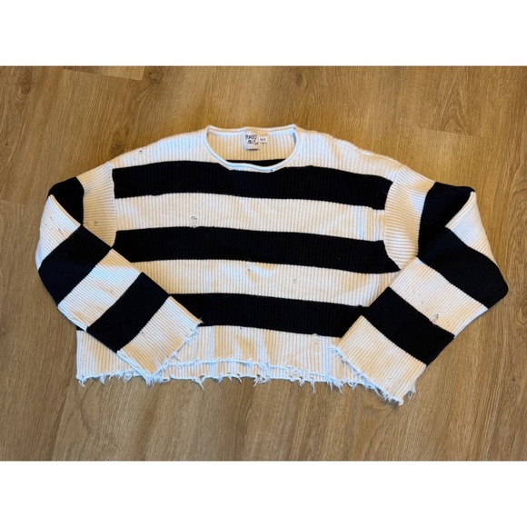 Princess Polly Sweaters - Princess Polly Black White Striped Distressed Cropped Knit Sweater ML